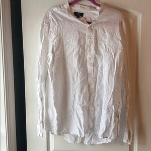 Club Room Luxury Linen Collarless White Shirt Size XL EUC